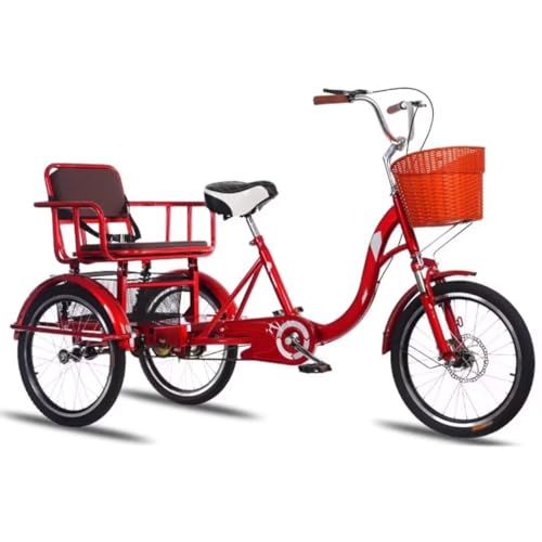 Wmmner Triciclo Rickshaw para Adultos, Triciclo de Movilidad con Pedales, Bicicleta de 3 Ruedas, Horquilla Delantera Hidráulica, Asiento Trasero con Cinturón Y Resortes Amortiguadores, Triciclo en Tán