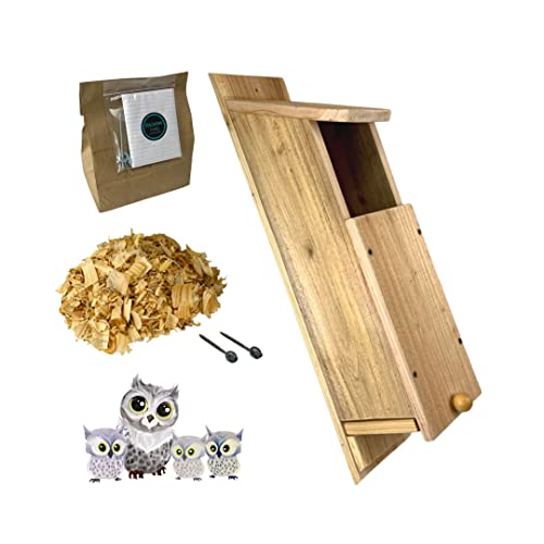 KingWood Original Cedar Owl House Box, Bird House w/nesting material, Owl Box, Large Birdhouse, Screech Owl House Kit, Owl House Box For Nesting