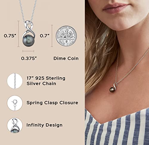 The Pearl Source Real Pearl Pendant For Women With Genuine Aaa Quality Black Tahitian Cultured Pearl With Infinity Design | 14K Gold Plated 925 Sterling Silver Necklace #TOP4