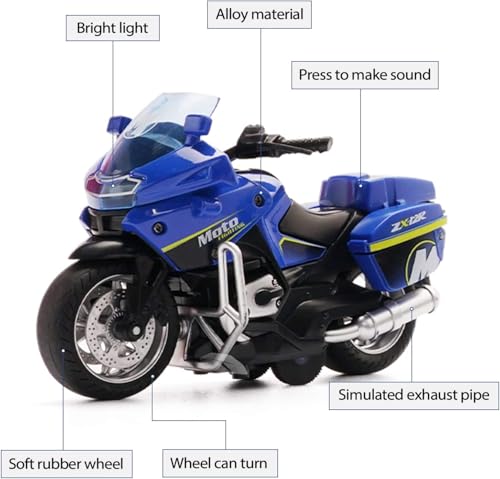 Image of FEXXA Police Motorcycle Toy - Pull Back Motorcycle Toys, Tiny Gift with Music Lighting, Latte Motorcycles Toy for Kids Boys Age 3-8 Year Old [NEW] (Moto-Fighting-Blue)