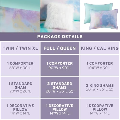 Intelligent Design Queen/Full Size Comforter Set, Watercolor Queen Bedding Sets, Tie Dye Comforter Set for Teen Girl & Boys, 4 Pieces Cassiopeia Comforter, Sham, Throw Pillow Full/Queen Pink/Blue