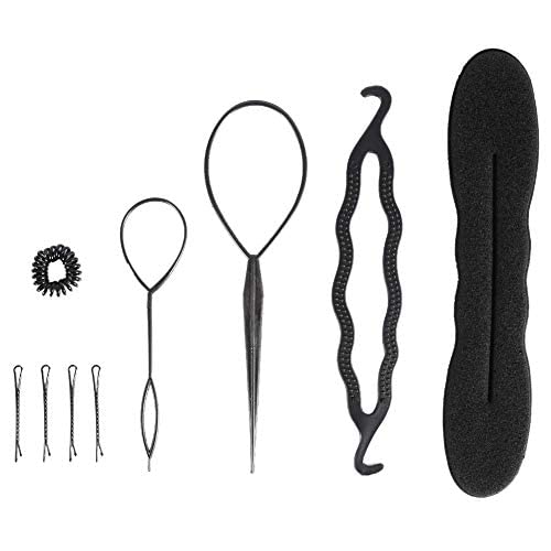 Hair Styling Set, Fashion Hair Design Tools Accessories Hair Style Bun Braid Maker Kit Stretch DIY Modelling Loop Tool Magic Simple Fast Spiral Hair Braiding Topsy Tail for Hairdress Girls Women(9Pcs)