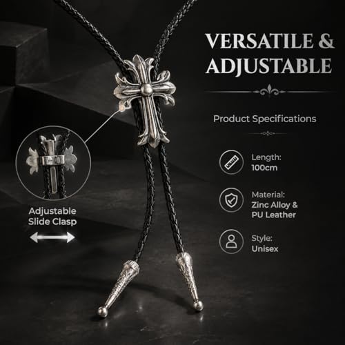 Image of Cowboy Bolo Tie for Men, Vintage Cow Skull Bolo Tie Necklace Native American Necktie for Men Women