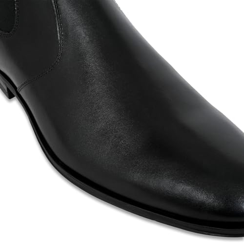 Image of Allen Cooper Men's Black /Tan Leather Chelsea Boots - Stylish Formal & Casual Wear