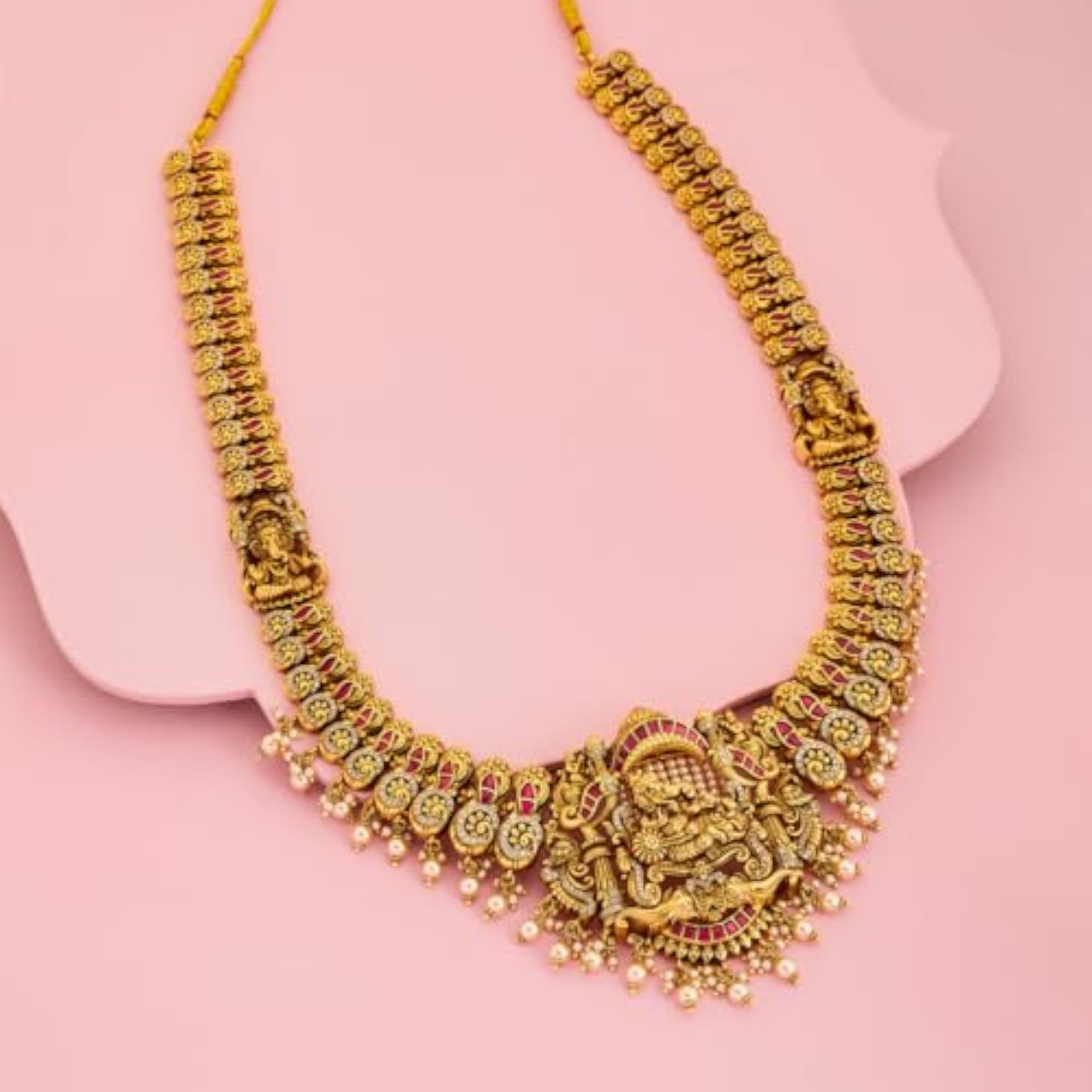 Women's KUSHAL'S Ruby Gold Plated Antique Long Necklace