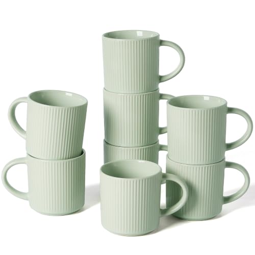 famiware Coffee Mug Set of 8, Star 12 oz Ceramic Mugs Cups Set with Handle