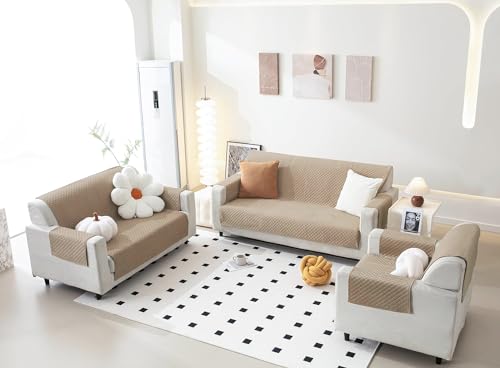 Image of Fashion Throw Quilt-Fully Covered 5 Seater Anti-Slip Quilted Sofa Covers for Living Room Sofa Slipcovers Furniture Cover Home Decor Beige