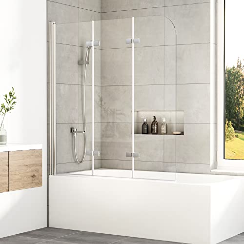 Duschwand für Badewanne 120 x 140cm Badewannenaufsatz Duschwand 3-teilig...