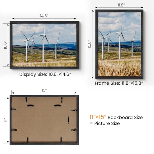 Image of 11x15 Picture Frame,Solid Oak Wood 11 inchx15 inch Photo Frame, Black Color Tempered Real Glass 11 by 15 Wooden Frames with No Mat,15x11 Picture Frames for Wall or Tabletop Display