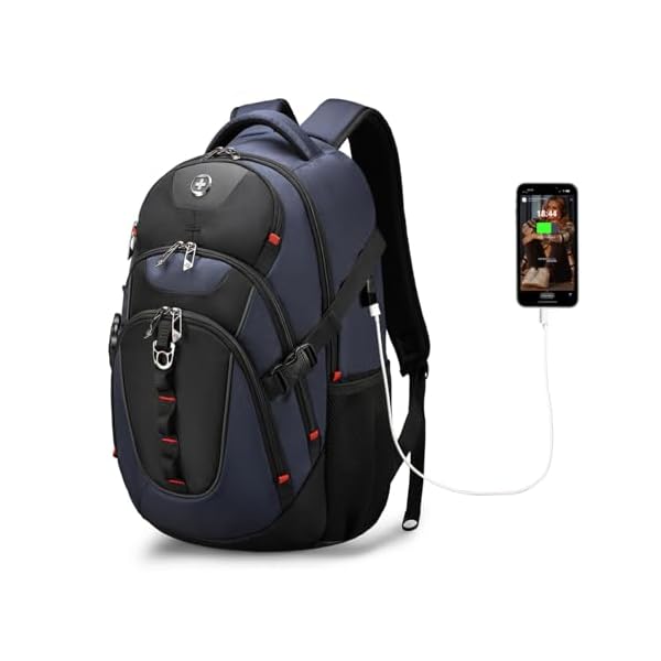 Swissdigital Design Laptop Backpack with USB Charging Port, Travel Backpack Fits 15.6 inches Computer, 31L College School Backpack for Men, Blue/Black | SD803-12 | Water Repellent