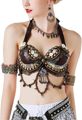Costume Femme Réglable en Perles à la Main pour Danse Orientale, Top Haute Qualité