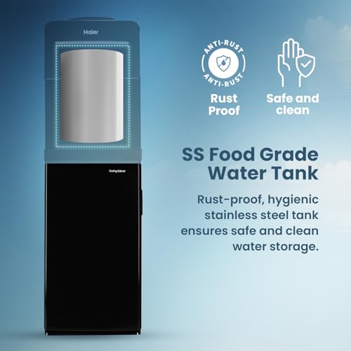 Image of Haier Hot, Cold, Normal Water Dispenser with Cooling Cabinet, Floor Standing Water Dispenser, Black