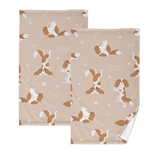 YYZZH 100% Cotton Towels Set,Yoga Cavalier King Charles Spaniel Dog Bath Towel Hand Towel Absorbent Soft Towels for Bathroom Pool Gym Travel Beach,2-Pack