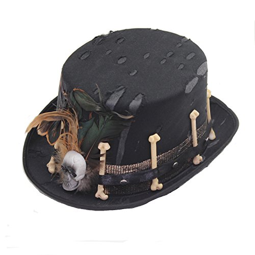 Preisvergleich Produktbild Hut Schwarz mit Totenkopf und Knochen, Federn Halloween Karneval
