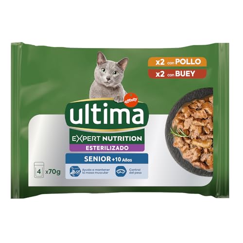Ultima Expert Nutrition Comida Húmeda para Gatos Esterilizados - Senior +10 años - Caja de 11 x (4x70g)