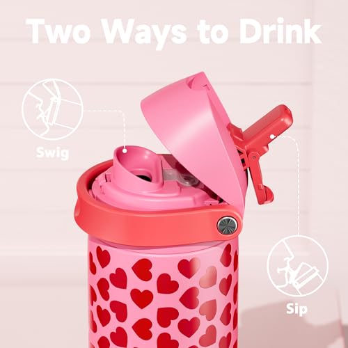 Image of 24 oz Valentine's Day Water Bottle: Meoky Stainless Steel Heart Water Bottle with 2-in-1 Straw and Spout Lid - Leak Proof, Fits in Car Cup Holder, Valentines Day for Her Women Wife Girls, Lovie