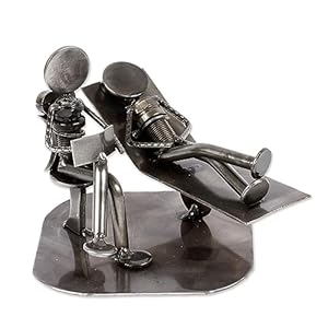 NOVICA Metallic Recycled Metal Iron Sculpture, Rustic Psychotherapist’