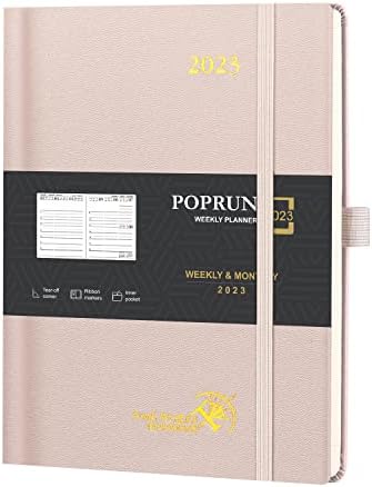 POPRUN Diary 2023 Week to View 26.5 x 21.5 cm Hardback - Vertical Weekly Planner with Appointment, Dotted Note Pages, Inner Pocket, FSC® Certified 80 GSM Ivory Paper - Midnight Green