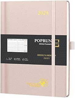 POPRUN Diary 2023 Week to View 26.5 x 21.5 cm Hardback - Vertical Weekly Planner with Appointment, Dotted Note Pages, Inner Pocket, FSC® Certified 80 GSM Ivory Paper - Midnight Green