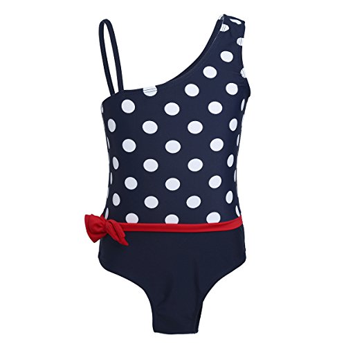 iiniim Traje de Baño de Una Pieza para Niñas Verano Bikini Bañador Mono Lunares Estampado sin Mangas Ropa de Baño Natacion Vacaciones Tankini Un Hombro Descuberto 2-7 Años Azul Marino 3 Años