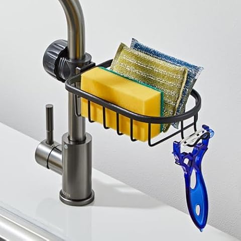 Kitchen Dish Sponge Holder Faucet Caddy Shower Rod Soap Basket Washing Ball Hanger,Faucet Shower Rod Assembled Cover