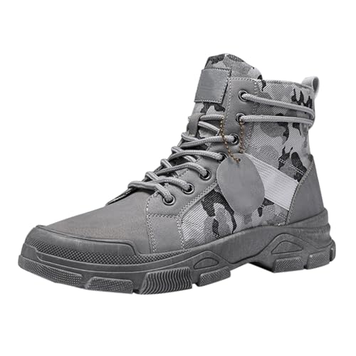 Zapatillas de senderismo Hombre Montante Cordones Retro Forro de felpa Caliente Gran Tamaño Botas Cortas Moda Impreso Camuflaje Suela Antideslizante Zapatos Casual, gris, 44 EU