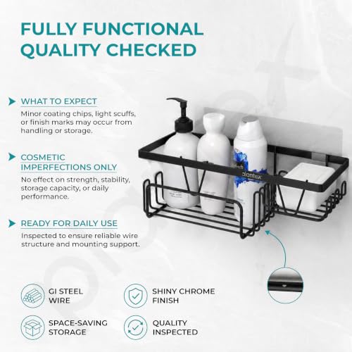 Image of Plantex Shelf for Bathroom /GI Steel Soap Stand with Side Hooks with Minor Surface Marks from Transit, Fully Quality Checked /Bathroom Organiser Without Drill (Black, Powder Coated)