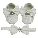 Nihao Baby Girl A-1-white Shoes and Headband Set Lace Mary-Jane-Flats 0-3 Months