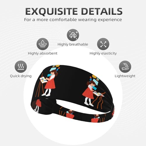 Elastic Sports Headband Hairband BROLEO Little girl drawing seriously Printing Quick Drying, Moisture Wicking4