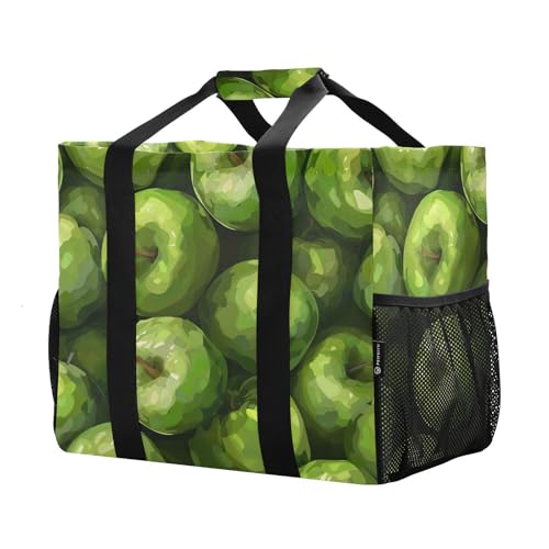 YETTASBIN Fresh Apples Large Foldable Travel Tote Bag, Lightweight Waterproof Swim Pool Bag with Handles & Pocket for Beach Outdoor, Reusable Grocery Bag for Kitchen, Shopping