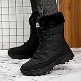 Topwolve Schneestiefel Herren Warm Gefütterte Winterstiefel Wasserdicht Outdoor Rutschfest Winterschuhe,Ganz Schwarz,46 EU