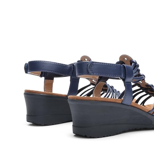 Image of DREAM PAIRS Women's Comfortable Strappy Low Heel Open Toe Slip-On Wedge Sandals Arch Support for Summer Dressy Shoes