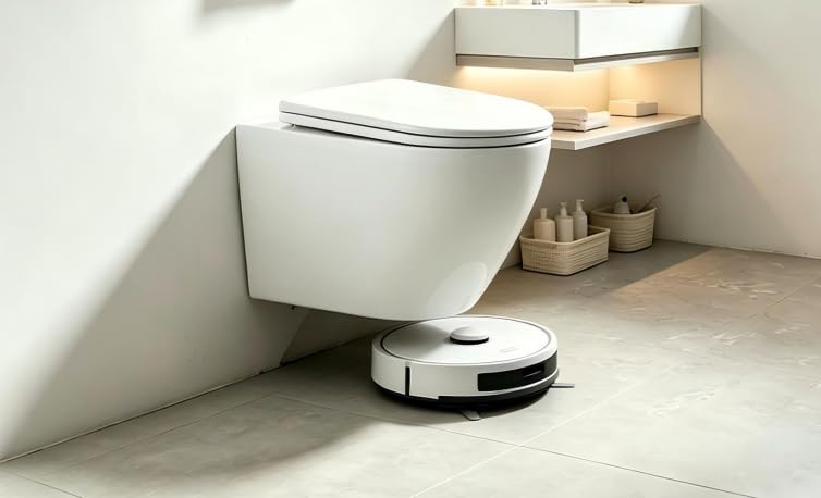 Cuvette WC suspendue en céramique sans rebord avec abattant, WC suspendu moderne en céramique, Ensemble WC moderne, Abattant de toilette en forme de D (Blanc)