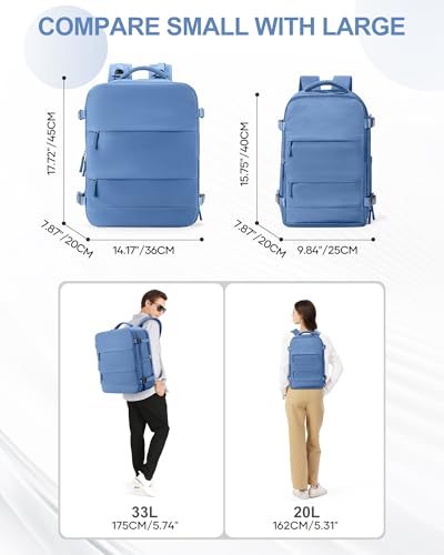 Image of coowoz Travel Backpack for Women Man Carry On Backpack Mochila de Viaje Waterproof Teacher Personal Item Backpack Travel Bag Essentials Rucksack Airplane Accessories Must Haves Sky Blue Small