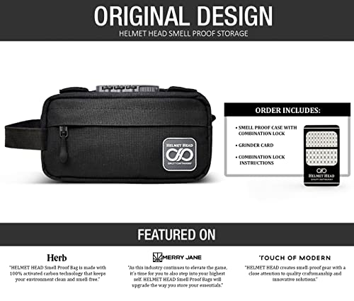 Helmet Head Compact Smell Proof Bag With Combination Lock + Grinder Card | Water Repellent Small Smell Proof Case Container For Herbs + Smelly Accessories (Black) #TOP1