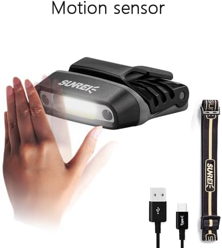 SUNREI Rechargeable Motion Sensor Clip on Hat Light with 150 Lumen & 600 mAh Headlamp, Rotatable Headlamp Flashlight for Fishing Camping Running Hand Work, Include Headband (Gray) - Image 9