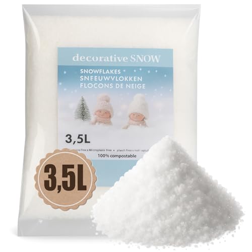 com-four® Nieve Artificial de 3500 ml para decoración y Manualidades - Nieve esponjosa - Nieve Decorativa 100% compostable para Navidad - Nieve engañosamente Real (3,5 litros - Nieve cristalina)