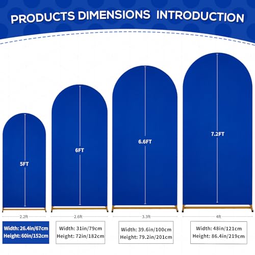 Image of SoarDream Navy Blue Arch Backdrop Cover Spandex Fitted 5FT Wedding Arch Covers Balloon Round Top Chiara Arch Backdrop Fabric for Birthday Party Stage Backdrop Stand Decorations