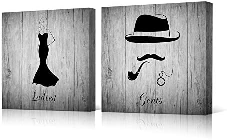 HOMEOART Canvas Prints Washroom Decor Picture Toilet Door Signs Lady Gentlemen Gender Signs with Inner Frame Ready to Hang 16x16inch x 2 Panels