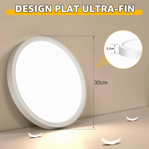 ASONINE Plafonnier LED 24W 6500K 2400LM Luminaire Plafonnier Ø30CM IP44 Etanche Lampe de Plafond pour Salle de Bain Cuisine Chambre Salon Couloir Garage Balcon – vue 2
