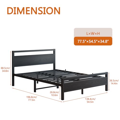 Image of BOFENG Full Size Bed Frame with Wood Headboard,Heavy Duty Platform Bed Frame Full with Storage No Box Spring Needed,Reinforced Steel Slats Support,Mattress Foundation,Black