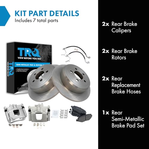 Image of TRQ Rear Brake Pad and Rotor Set Semi Metallic Rotors Calipers Compatible with 2008-2012 Jeep Liberty