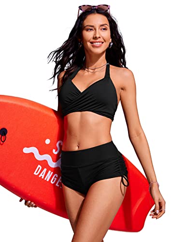 CRZ YOGA Womens Swim Board Shorts High Waisted Bathing Suit Bottoms Adjustable Ruched Side Swimsuit3