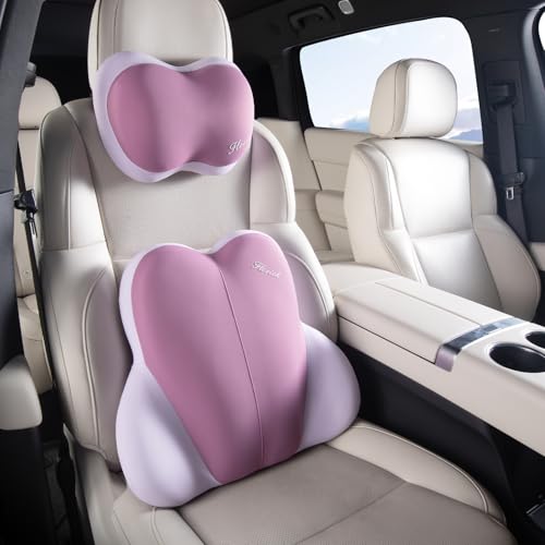 Image of Lumbar Support with Car headrest Back Pillow for Chairs Headrest Pillow for Car Ergonomic Ultrathick Memory Foam Back Pillow for Office Chair (Purple)