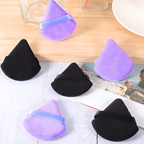 Powder Puff Face Soft Triangle Makeup Puff For Loose Powder Body Powder, Wedge Shape Velour Cosmetic Sponges Makeup Blender, Beauty Makeup Tools, Black And Purple #TOP4