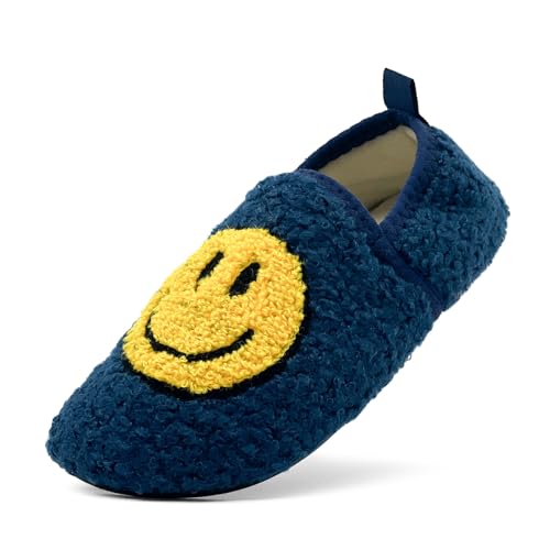 sharllen Smile Face Slippers Kids Girls Boys Plush Cute Warm Soft Happy Face Socks Slippers Shoes Fuzzy Cozy Non-Slip Toddler Slide Slippers for Little Big Kids Winter Indoor Outdoor