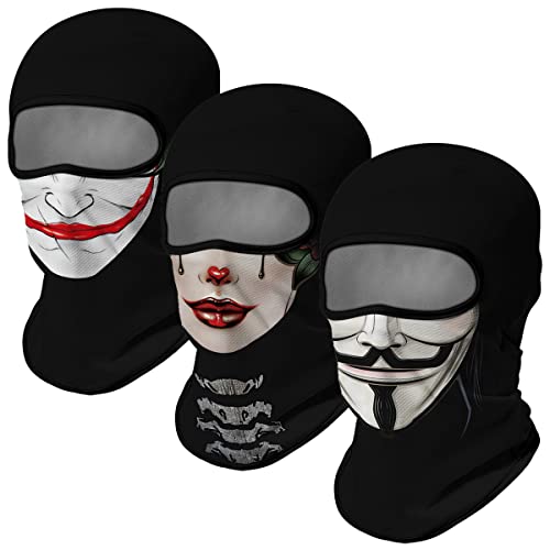 Image of Red Plume 3PCS Balaclava Full Face Mask Ski Mask UV Protection Cover Motorcycle Full Face Mask for Men Women Outdoor Sports