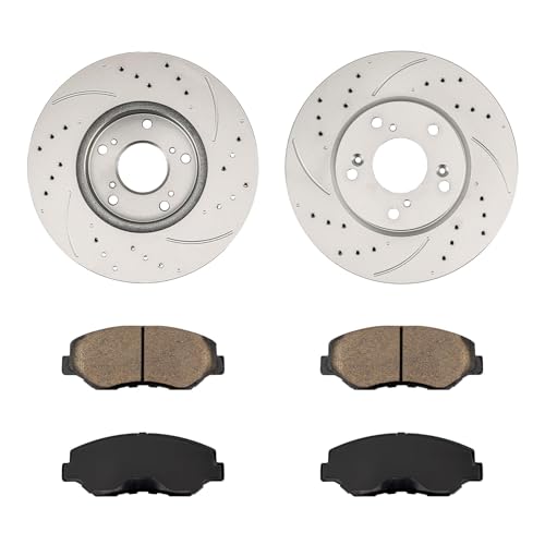 Image of KAX Front Brake Kit, Drilled and Slotted Brake Rotors, Ceramic Brake Pads | Fits Honda Accord 2003-2010 2.4L, Automotive Replacement Brake Kit