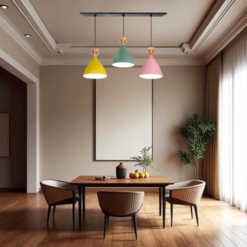 Image of Triple Dome Pink, Yellow, Green Aluminium Hanging Pendant Light Drop, Antique Modern Ceiling Lamp, Bulb is not Included, 3 Light Linear Set