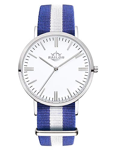 Montre bracelet Classic argentée Sailor avec bracelet nylon pour homme et femme tendance